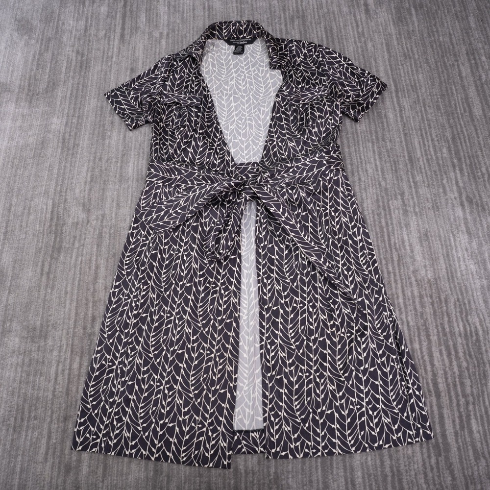 Diane von Furstenberg Wrap Dress Womens 8 Blue Excellent Silk Leaf Print Neiman